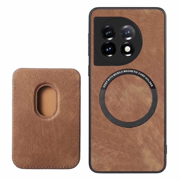 Magnetisk kortholder telefoncover til OnePlus 12 5G - Perfekt Brown
