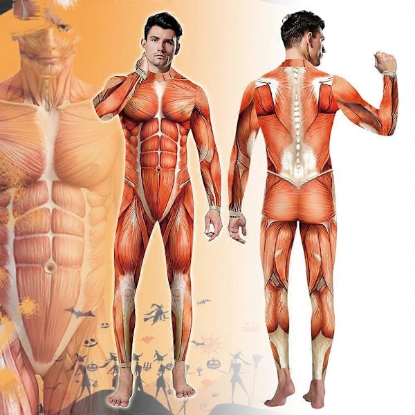 Halloween Cosplay Kostumer til Mænd Kvinder 3D Printet Muskel Menneskelig Anatomi Krop Bodysuit Jumpsuits-Perfet Style-C XL