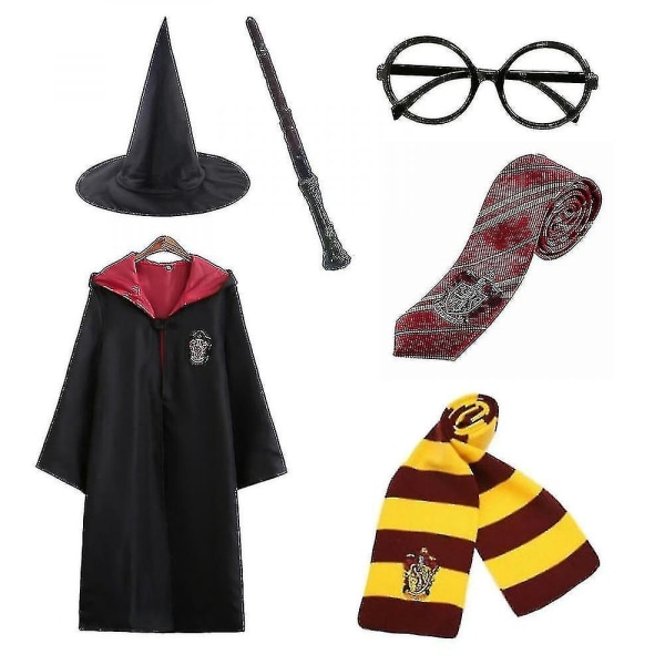 Harry Potter 6 stk sett Magic Wizard Fancy Dress Cape Costume - Perfet red 135cm (7-8 years)