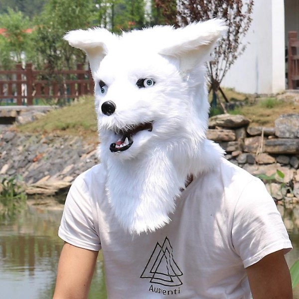 Animal Mask Halloween Animal Head Mask Latex Skræmmende dyrekostume Teater Prank Crazy Party Halloween Decor - Perfet white fox