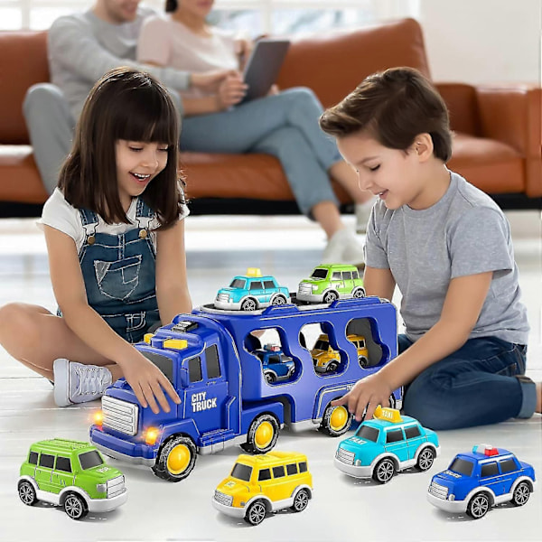 7-in-1 Kuorma-auto Kitka-leluauto, Palokunta-autolelu, Rakennusautolelu, Poliisiautolelu, Sopii Taaperoille, Lasten Syntymäpäivälahja - Täydellinen Blue