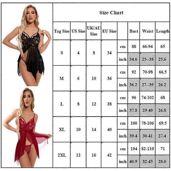 Kvinder Sexet Gennemsigtig Blonde Babydoll Lingeri Natkjole med Stropper og G-streng Undertøjssæt - Perfekt Pink XL