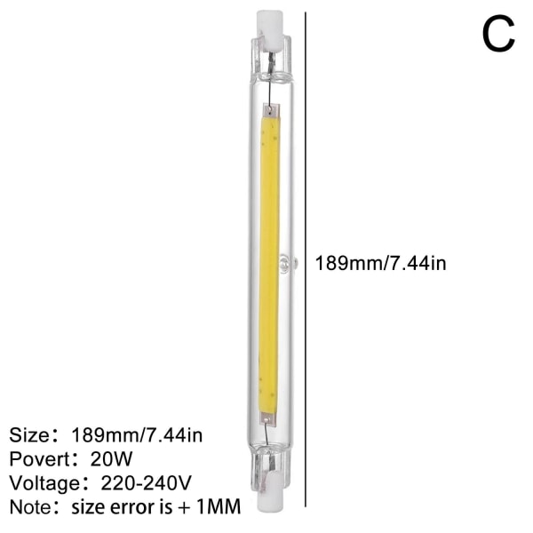 LED R7s COB 78mm 118mm Dimbare glassrør 15W 30W Lampebytte - Perfet yellowC 189mm