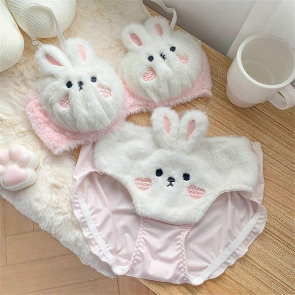 Rolig Björn Underklädesset Fuskpäls BH och Trosa Plysch Underklädesset Tecknad Söt BH Set Julklappar för Kvinnor Söt björndräkt XL-Perfekt Cute bear suit L