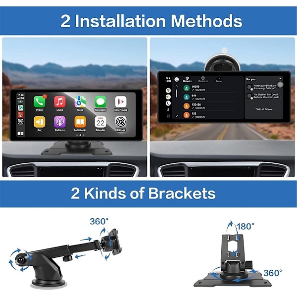 10,26 tuuman langaton CarPlay ja Android Auto -stereot AHD-varmuuskopiokameralla, kannettava autoradio Bluetooth Mirror Link-Perfet