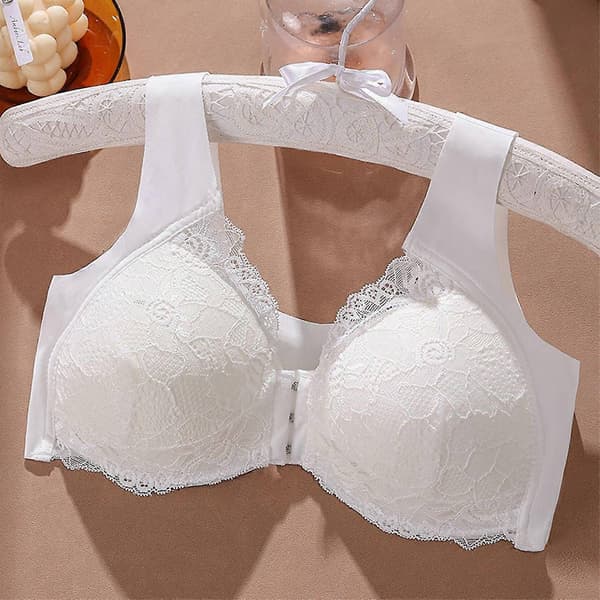 2 st Kvinnors Framknäppta BH:ar Trådlösa Plus Size Full Coverage Spets-BH Sömlös Push Up Komfortbehå Racerback-BH för Vardagsyoga-Perfekt 2pcs  Withe L
