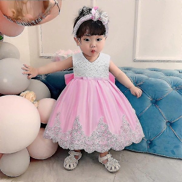 Barn Baby Flicka Fest Bowknot Tutu Klänning Festspel Bröllop Prinsessa Dop-Perfekt Bean paste 18-24 Months
