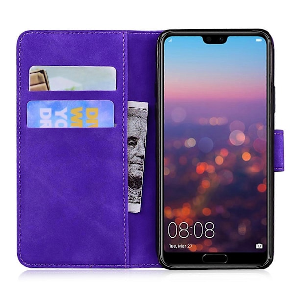 Yhteensopiva Huawei P20 kanssa, ihon tuntuinen, puhdasvärinen, läppä nahkainen puhelinkotelo - Perfet Purple