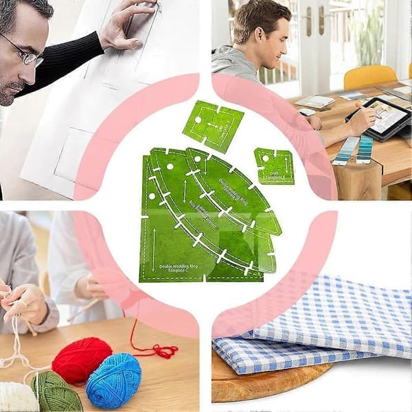 5X Dubbla Vigselringar Quiltmallar Vigselringar Set Mallar Återanvändbar Quiltningsmätare - Perfekt
