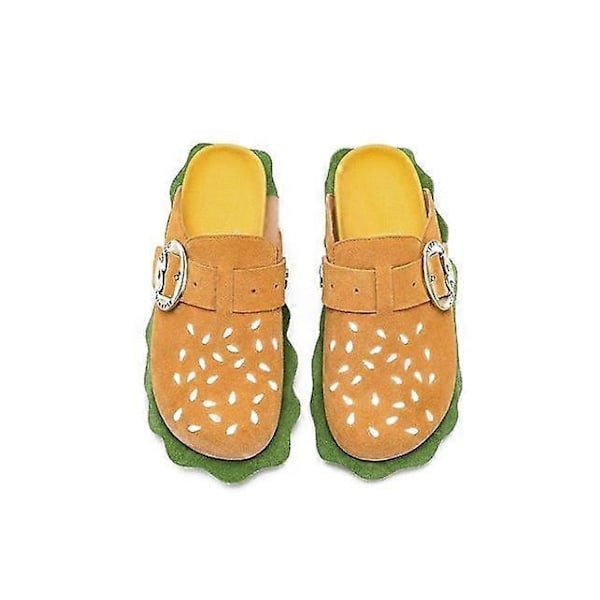 Dames Hjemmesko med Flat Hamburger Design - Komfortable, Lettvægtede Hjemmesko til Utendørs - Perfekt 38