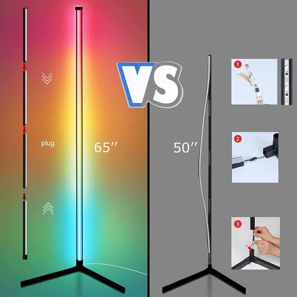 RGB LED gulvlampe, nordisk stil dimbar lampe med smart app-kontroll, plassbesparende trekantet basedesign, tilpassbare lysmoduser-Perfet