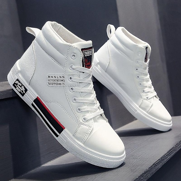 Hvite motorsykkelstøvler for menn, casual sko i mikrofiberlær, motocross-støvler, motorsykkelstøvler, sommer, pustende, høye sneakers - Perfekt white plush 41