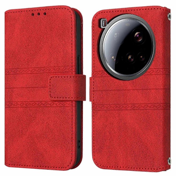 Kompatibel med Xiaomi 15 Ultra Etui Wallet Hud-berørings Læder Præget Telefon Cover - Rød-Perfet Red