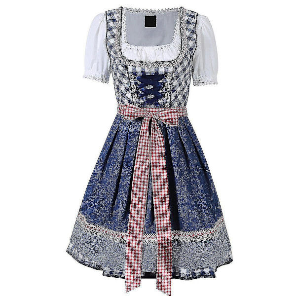 Dirndl Kjole Tysk Oktoberfest Bavarian Beer Wench Costume Maid Festival Party ZX - Perfet Navy S