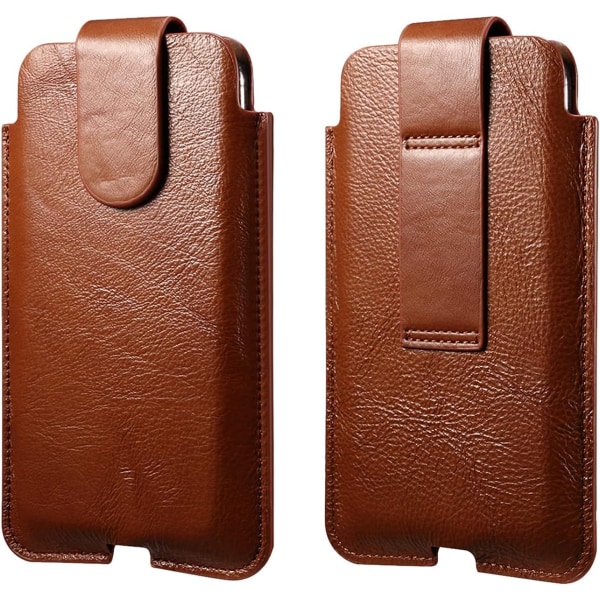 Læder lodret mobiltelefon bælte taske (6,7 tommer) - Perfet brown
