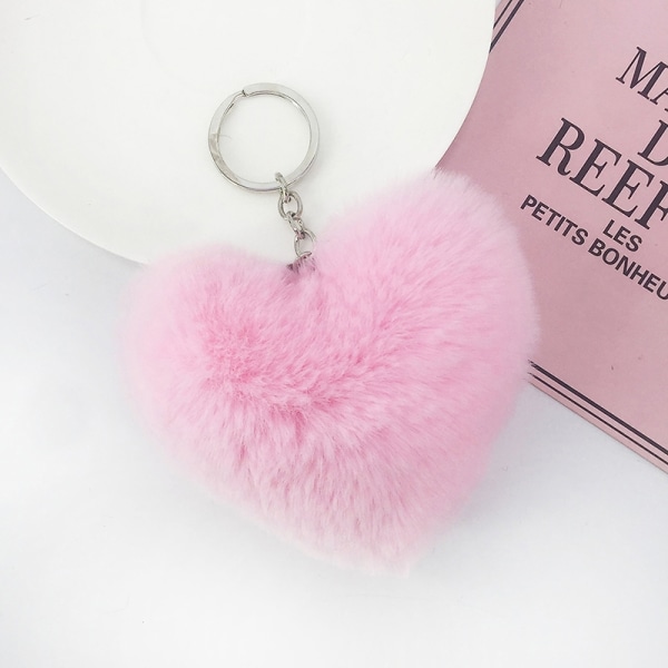 Mode Rex-lignende hår Hjerte Nøgleringe Dametaske Bilvedhæng - Perfet Light pink