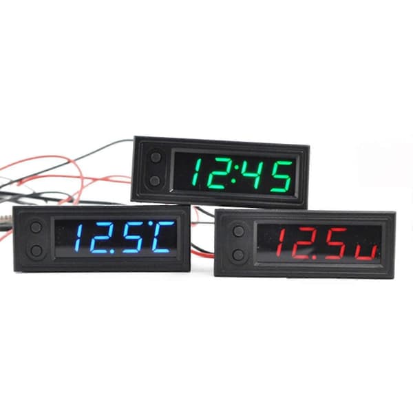 12V Højpræcisions Ur Bil Temperatur Spændingsmonitor Panel Meter Justerbar-Perfekt Blue