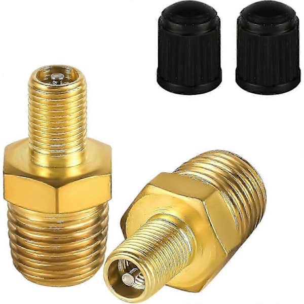 2 stk. messing luftoppumpningsadapter, 1/4 NPT (M) til standardventil for Schrader (M) - Perfekt
