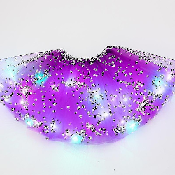 Kvinners LED-skjørt med stjerner, danseskjørt, lagdelt ballett-tutu, elastisk netting-tyll, miniskjørt, festkostyme - Perfekt Purple
