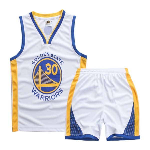 Stephen Curry No.30 Basketball Jersey Set Warriors Uniform for Kids Tenåringer - Perfet White XL (150-160CM)