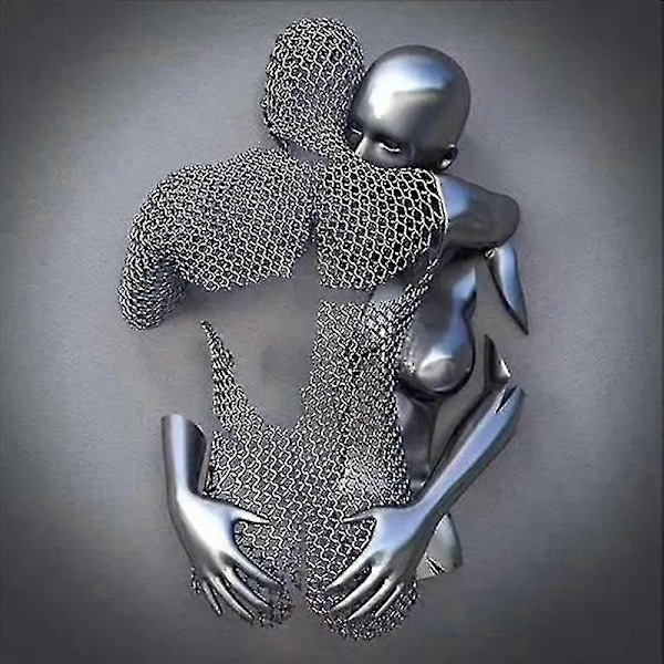 Silver fd29 40x40cm kärleks hjärta grå - 3D konst vägg metall figur skulptur par hängande målning - perfekt