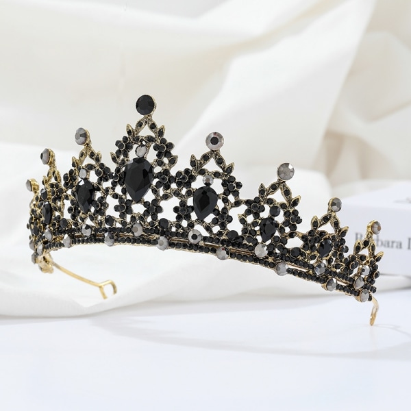 Mattel Hardware Crown Europæisk og Amerikansk Bride Barok Retro Crown Rhinestone Black Crown Tiara - Perfet