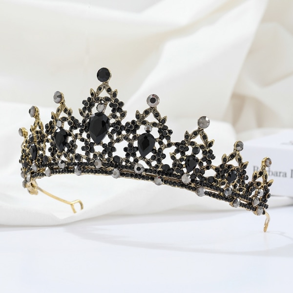 Mattel Hardware Crown European och American Bride Baroque Retro Crown Rhinestone Black Crown Tiara - Perfet