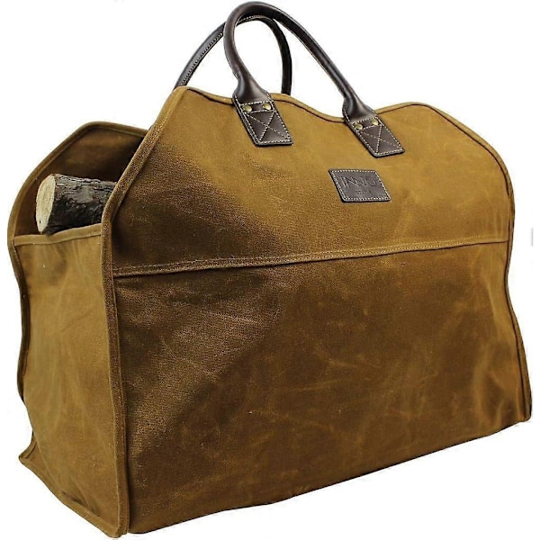 STAGE Heavy Duty Wax Canvas Vedbærer Tote, Stor Vedpose, Slitesterk Vedholder - Rustfarget