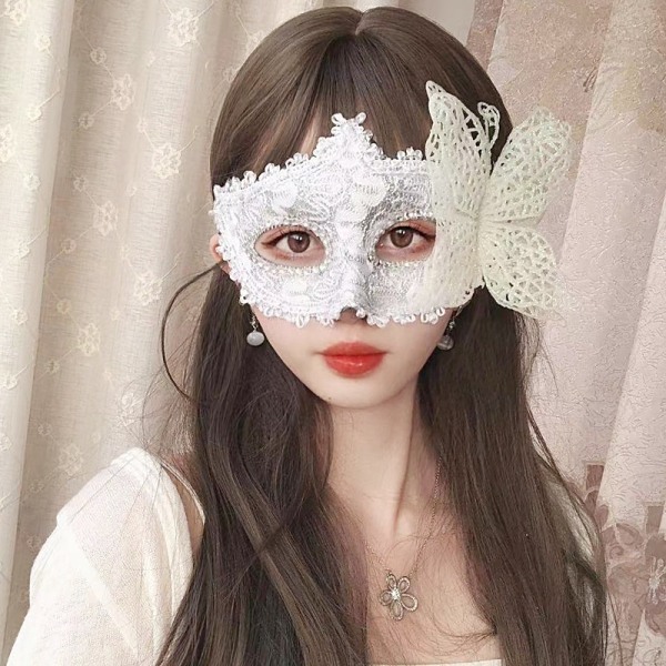 Hvid 1 stk venetiansk maske par maskerade maske kvindelige maske blonder - Perfet