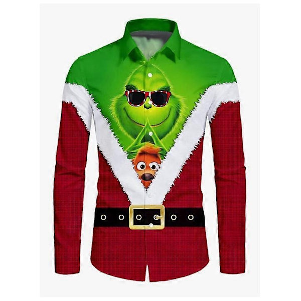 Herrar Business Casual Långärmad Skjorta Glimmande Guldträdälg Tryck Julskjorta-Perfekt green1 XL