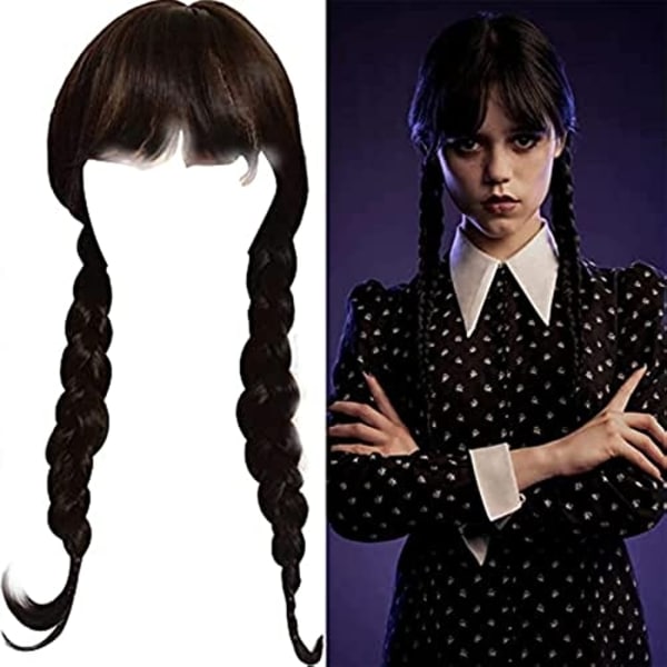 Jenter Addams Familiedrakt Parykk Onsdag Addams Parykk - Perfet black