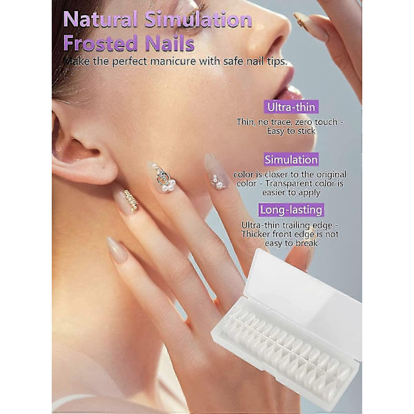 Korte Mandelformede Negletips, 504 stk Bløde Gel Negletips, Klar Negletips til Akrylnegle Professionel, Fuld Dækning Mandelformede Negletips til Negleforlængelse, Falsk Almond Nails Tips Full Frosted