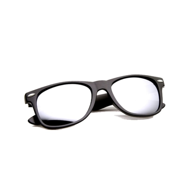 Retro Wayfarer Solglasögon Svart Spegelglas + Senil sladd svart - Perfet black