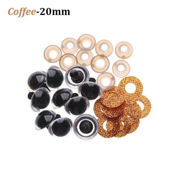 20 st 16/18/20/24 mm Glitter Säkerhetsögon Runda Plast KAFFE - Perfet