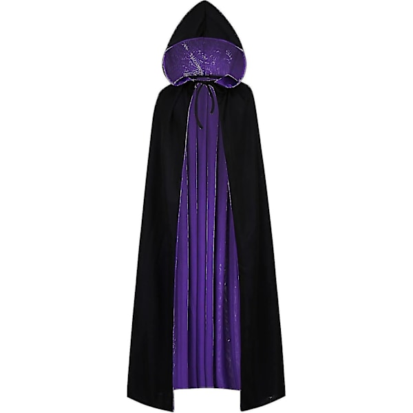 Vendbar Kappe til Voksne og Børn, Påske Halloween Julekappe Udklædning Vampyr Heks Troldmand Rollespil Kappe - Perfekt Black Purple 140cm