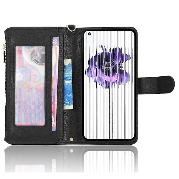 Kompatibel med Nothing phone (1) 5G Ficka med dragkedja Telefonfodral Ställ Plånboksfodral med Handrem Axelrem-Perfet Black Style A Nothing phone (1) 5G