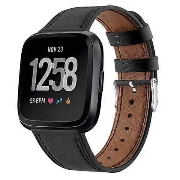Kompatibel med Fitbit Versa 2 / Fitbit Versa / Fitbit Versa Lite læderurrem med rundt halespænde - Perfekt Black