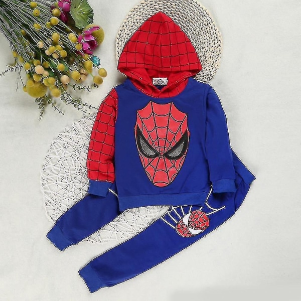 Kids Boy Spiderman Sportswear Hættetrøje Sweatshirt Bukser Suit Tøj - Perfet Blue 3-4 Years