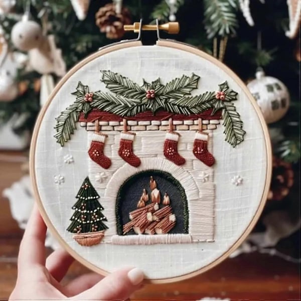 Julebroderisett, Håndlaget DIY Broderi-sett med trykte mønstre for nybegynnere og voksne - Perfekt color07