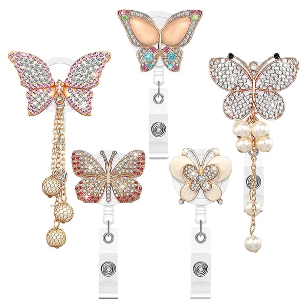 Butterfly Rhinestone Badge Reel Clip ID-korthållare Clips Namn - Perfet A2
