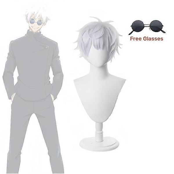 Anime Jujutsu Kaisen Gojo Satoru Cosplay Kostym Ögonlapp Peruk Glasögon Dräkt Halloween Kostymer för Män - Perfekt Wig B Only S