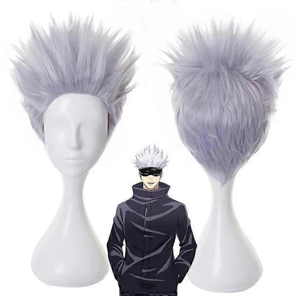 Anime Jujutsu Kaisen Gojo Satoru Cosplay Kostume Øjenlap, Paryk, Briller, Dragt Halloween Kostumer til Mænd - Perfekt Wig A Only M