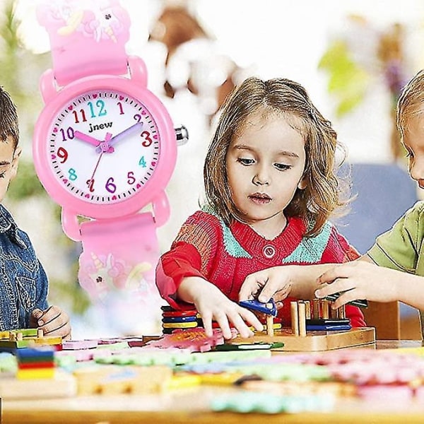 3D-sarjakuva vedenpitävät lasten kellot hälyttimellä - Yksisarvinen lasten sarjakuvakellot Parhaat lelulahjat tytöille 3-10-vuotiaille - Perfet pink