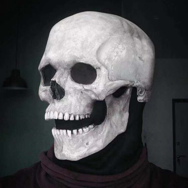 Halloween Cosplay Moving Jaw Full Head Skull Mask Skræmmende skelet mørk farve light color