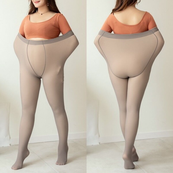 Plus Size Fake Translucent Warm Fleece Tights Vintertights - Perfet Gray Wrapped 100G