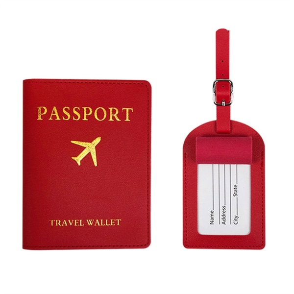 Simpel pasholder og bagagemærke læder rejsesæt Tilbud - perfekt Red Passport holder