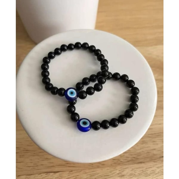 Evil Eye Black Beads Par- eller vennskaps- eller familiearmbånd - Perfet
