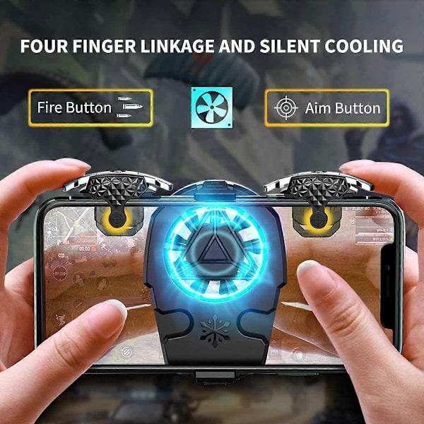 PUBG Mobile Game Controller, [Nyt Design] PUBG Game Trigger med Køleventilator Sensitiv Sigte Controller Shooter Joysticks Sort-Perfet