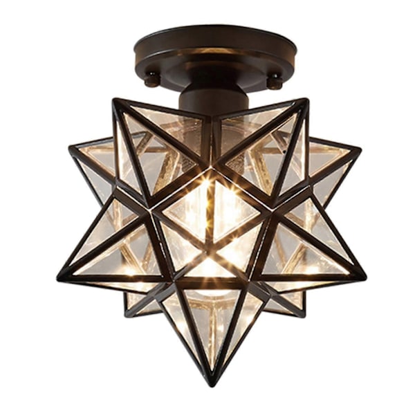 Femkantet Stjerne Taklampe Justerbar Farge, Jern PVC Glass for Gang Balkong Belysning-Perfet Black A