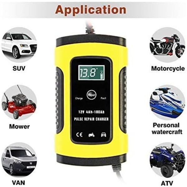 bilbatteriladdare 6A/12V LCD-skärm Smart batteriladdare Multipelskydd Reparationstyp Bil Motorcykel eller båt - Perfet